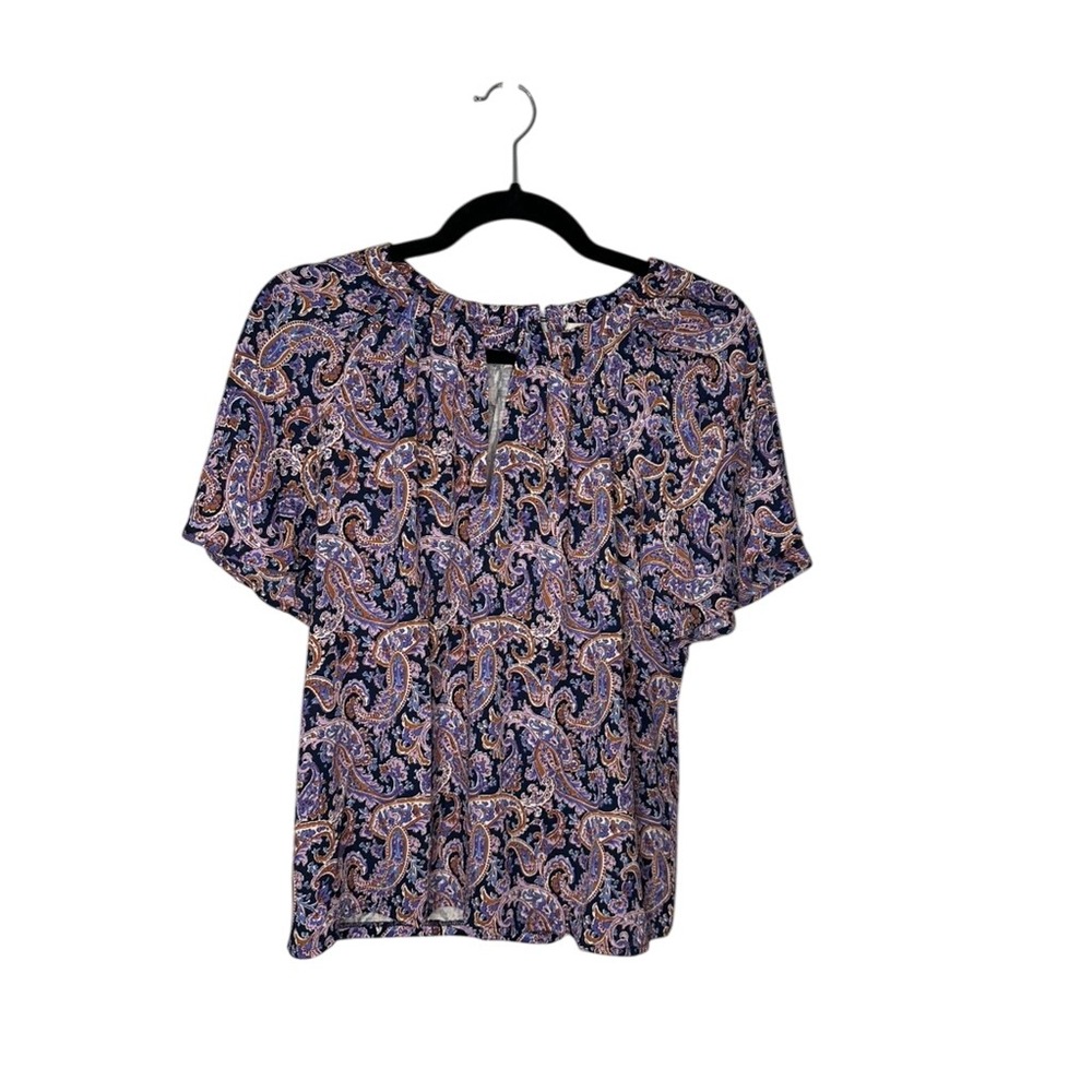 LOFT Paisley Print Top Blouse Womens Small Short Sleeve Keyhole Button
